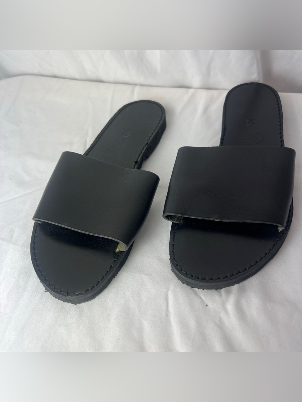 Black Leather Slide Sandals